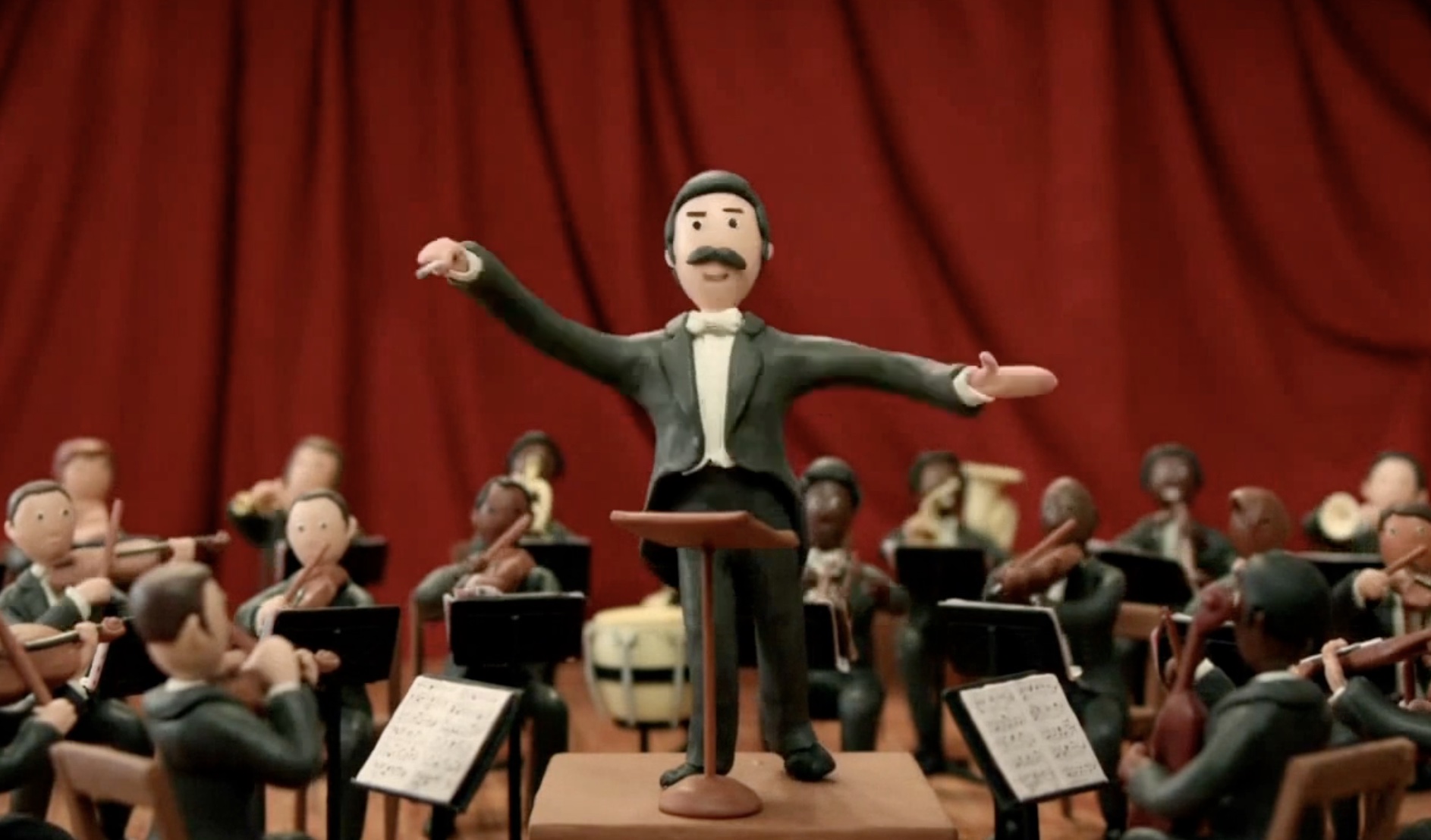 Claymation conductor and orchestra concept art
